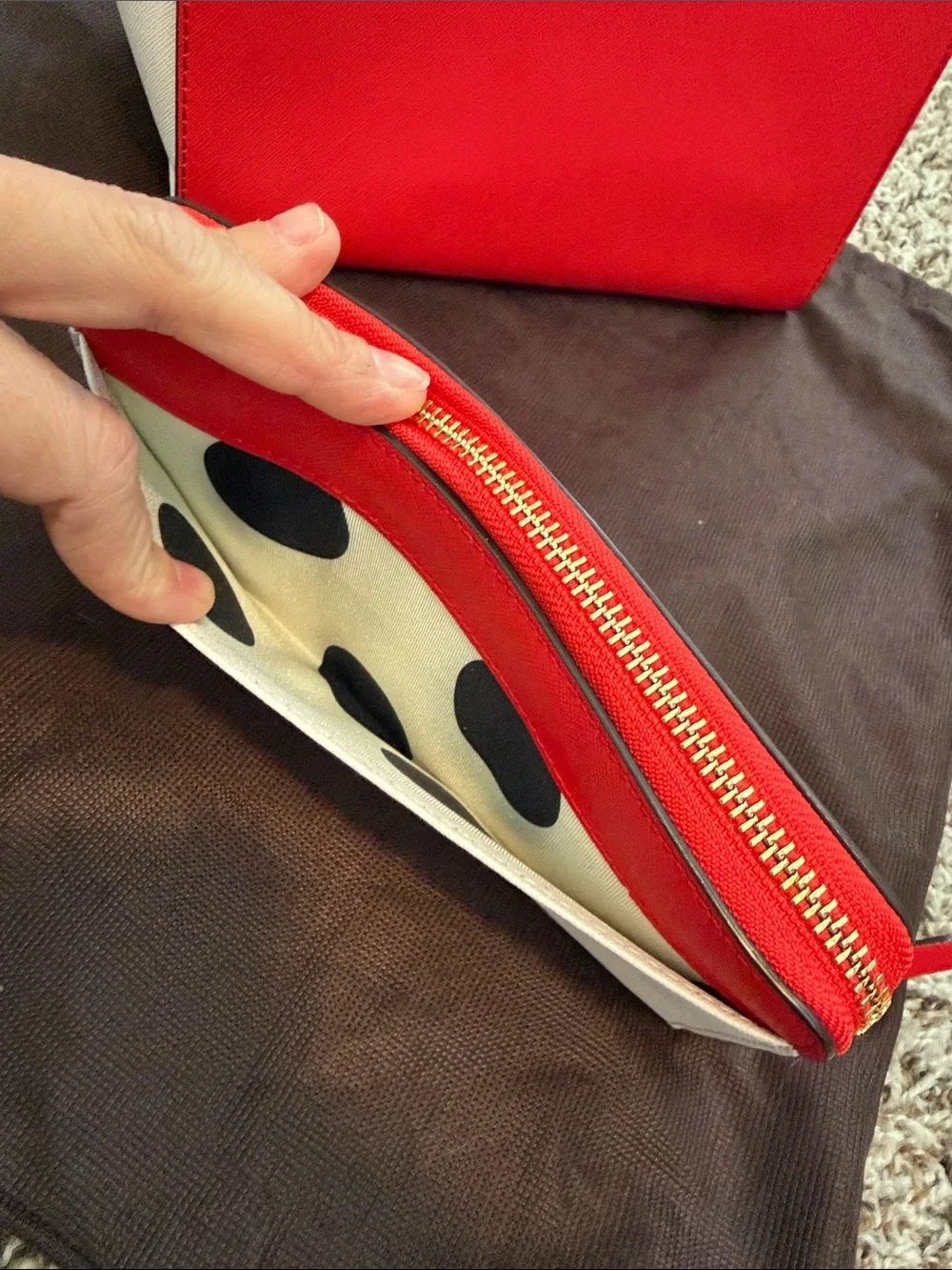 kate spade Red, Cream & Black Colorblock Saffiano Satchel with Wallet